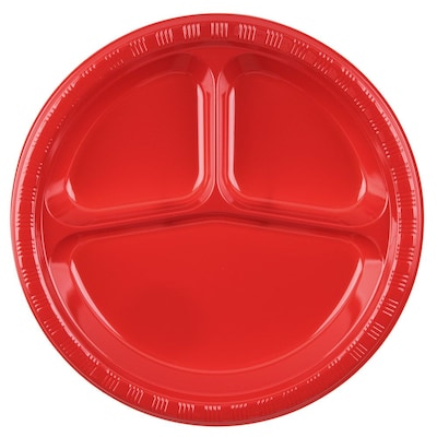 Creative Converting Divided Classic Red 10 Round Banquet Plates, 20 Pack (19548)