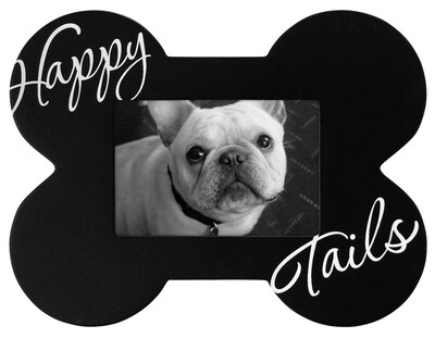 Malden Dog Bone Shaped Happy Tails Wood Picture Frame, Black, 3.5" x 5"