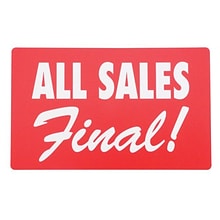 Display Card ALL SALES FINAL, Red/White, 7 x 11