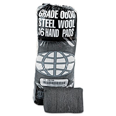 Global Material Steel Wool Hand Pad, Medium Coarse, #2, 12 sleeves per case