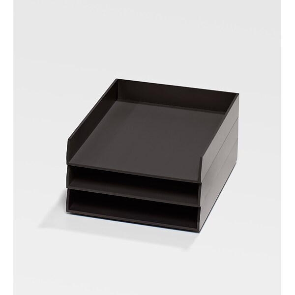 Bindertek Bright Wood Desk 3 Stackable Paper Tray Set, Black (BTSET1-BK)
