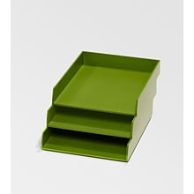 Bindertek Bright Wood Desk Stackable Paper Letter 3 Tray Set, Green (BTSET1-GR)