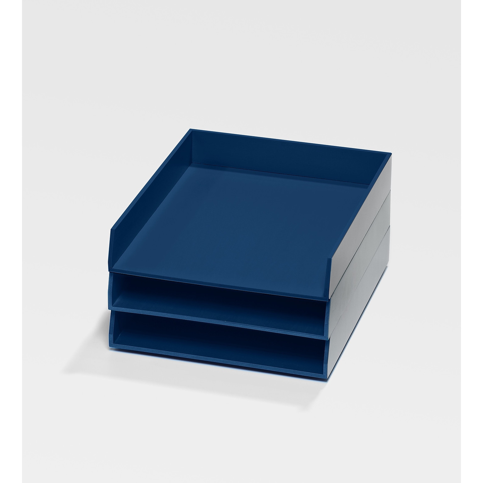 Bindertek Bright Wood Desk Stackable Letter Paper 3 Tray Set, Navy (BTSET1-NV)