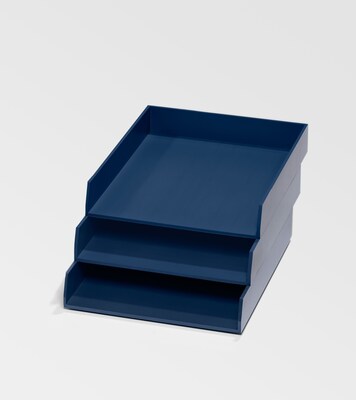 Bindertek Bright Wood Desk Stackable Letter Paper 3 Tray Set, Navy (BTSET1-NV)