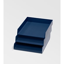 Bindertek Bright Wood Desk Stackable Letter Paper 3 Tray Set, Navy (BTSET1-NV)