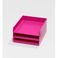 Bindertek Bright Wood Desk Stackable Letter Paper 3 Tray Set, Pink (BTSET1-PK)