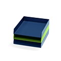 Bindertek Bright Wood Desk Stackable Letter Paper 3 Tray Multi-Set, Green/Navy (BTSET1M-GN)