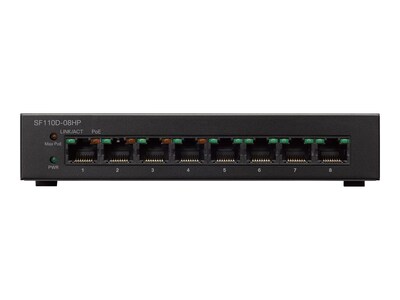 Cisco™ Small Business SF110D-08HP 8 Port 100Base-TX PoE Desktop Unmanaged Ethernet Switch; Black