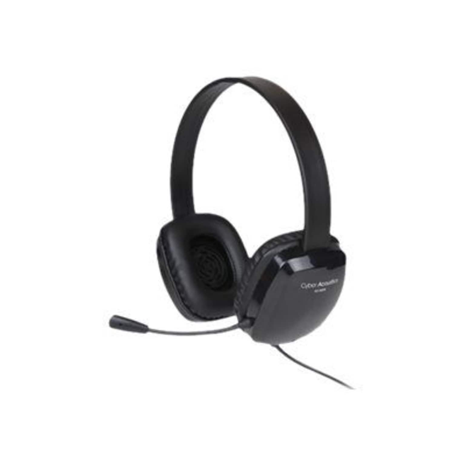 Cyber Acoustics AC-6008 Over-the-Head Stereo Headphones with Mic; Black