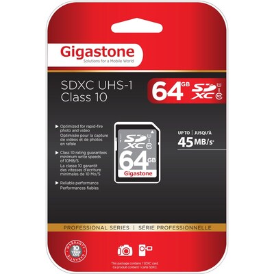 Gigastone GS-SDXCU164G-R Class 10/UHS-I 64GB SDXC Memory Card