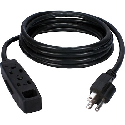 QVS® 15 3-Outlet Power Extension Cord, Black (PC3PX-15-3PK)