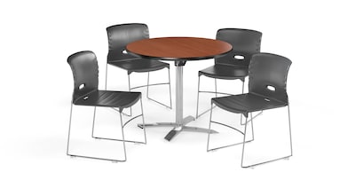 OFM 36 Square Laminate MultiPurpose Table & 4 Chairs, Cherry Table/Dark Gray Chair PKG-BRK-100-0002
