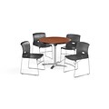 OFM 36 Round Laminate MultiPurpose FlipTop Table & 4 Chairs, Cherry/Dark Gray Chair PKGBRK0700002