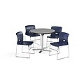 OFM 42 Round Laminate MultiPurpose FlipTop Table & 4 Chairs, Gray Table/Navy Chair (PKGBRK0820008)