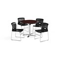 OFM 42 Sq Laminate MultiPurpose FlipTop Table & 4 Chairs, Mahogany Table/Black Chair PKGBRK0880009