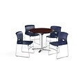 OFM  42 Square Laminate MultiPurpose Table w/4 Chairs, Mahogany Table/Navy Chair (PKG-BRK-112-0012)