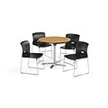 OFM 36 Round Laminate Multi-Purpose Table with 4 Chairs, Oak Table/Black Chair (PKG-BRK-094-0013)