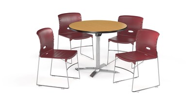 OFM 36 Square Laminate MultiPurpose FlipTop Table & 4 Chairs, Table/Burgundy Chair (PKGBRK0760015)