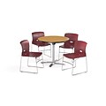 OFM 36 Round Laminate Multi-Purpose Flip-Top Table & 4 Chairs,/Burgundy Chair PKG-BRK-070-0015