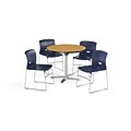 OFM 42 Square Laminate MultiPurpose FlipTop Table & 4 Chairs, Oak Table/Navy Chair (PKGBRK0880016)
