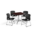 OFM 42 Square Laminate MultiPurpose Table w/4 Chairs, Mahogany Table/Black Chair (PKG-BRK-111-0011)