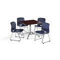 OFM 36 Square Laminate Multi-Purpose Table w/4 Chairs, Mahogany Table/Navy Chair (PKG-BRK-099-0013)