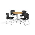 OFM 36 Square Laminate Multi-Purpose Table with 4 Chairs, Oak Table/Black Chair (PKG-BRK-099-0016)