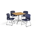 OFM 36 Round Laminate Multi-Purpose Table with 4 Chairs, Oak Table/Navy Chair (PKG-BRK-093-0018)