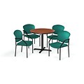 OFM  36 Round Laminate MultiPurpose XSeries Table & 4 Chairs, Cherry Table/Teal Chair PKGBRK1430002