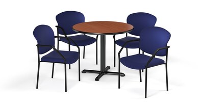 OFM 36 Round Laminate MultiPurpose XSeries Table & 4 Chairs, Cherry Table/Navy Chair PKGBRK1430004