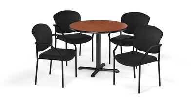 OFM  36 Round Laminate MultiPurpose XSeries Table & 4 Chairs, Cherry/Black Chair PKGBRK1430005