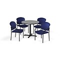 OFM 36 Round Laminate MultiPurpose XSeries Table & 4 Chairs, Gray Table/Navy Chair (PKGBRK1430009)