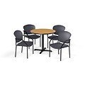 OFM 42 Round Laminate MultiPurpose XSeries Table & 4 Chairs, Oak Table/Gray Chair (PKGBRK1550016)