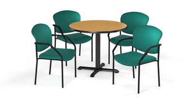 OFM  42 Round Laminate MultiPurpose XSeries Table & 4 Chairs, Oak Table/Teal Chair (PKGBRK1550017)
