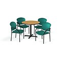 OFM  42 Round Laminate MultiPurpose XSeries Table & 4 Chairs, Oak Table/Teal Chair (PKGBRK1550017)