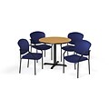 OFM  36 Round Laminate MultiPurpose XSeries Table & 4 Chairs, Oak Table/Navy Chair (PKGBRK1430019)