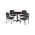 OFM  36 Round Laminate MultiPurpose XSeries Table & 4 Chairs, Mahogany/Charcoal Chair PKGBRK1440013