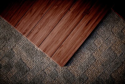 Anji Mountain Roll-Up Bamboo Chair Mat, Standard Lip, 55" x 57", Walnut