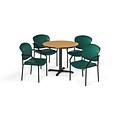 OFM 42 Round Laminate MultiPurpose X-Series Table & 4 Chairs, Oak Table/Teal Chair PKG-BRK-156-0016