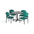 OFM 36 Square Laminate MultiPurpose XSeries Table & 4 Chairs, Gray Table/Teal Chair (PKGBRK1510007)