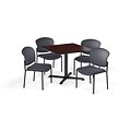 OFM 36 Sq Laminate MultiPurpose XSeries Table & 4 Chairs, Mahogany Table/Gray Chair (PKGBRK1510011)