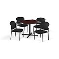 OFM  42 Sq Laminate MultiPurpose XSeries Table & 4 Chairs, Mahogany Table/Black Chair PKGBRK1630015