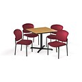 OFM 36 Square Laminate MultiPurpose XSeries Table & 4 Chairs, Oak Table/Wine Chair (PKGBRK1510018)