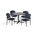 OFM 36 Square Laminate MultiPurpose XSeries Table & 4 Chairs, Gray Table/Navy Chair PKGBRK1520009