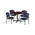 OFM  36 Sq Laminate MultiPurpose XSeries Table & 4 Chairs, Mahogany Table/Navy Chair PKGBRK1520014
