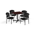 OFM  42 Sq Laminate MultiPurpose XSeries Table & 4 Chairs, Mahogany Table/Black Chair PKGBRK1640015
