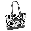 ALLIE Black Floral Quilted Fabric with Croco Faux Leather Tote (11160)
