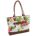 ALLIE White Floral Quilted Fabric with Croco Faux Leather Tote (11167)