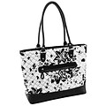 Aaryn White Floral Quilted Fabric with Faux Leather Tote (11327)