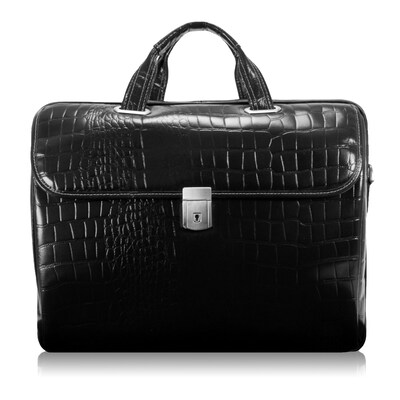 Siamod MONTEROSSO, SETTEMBRE, Embossed Crocco Leather, Medium Ladies Laptop Briefcase, Black (35525)